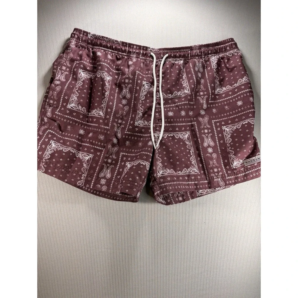 Men's Bandana Handkerchief Brown Print Pacsun Swim Shorts XL Lined 4.5 In Inseam